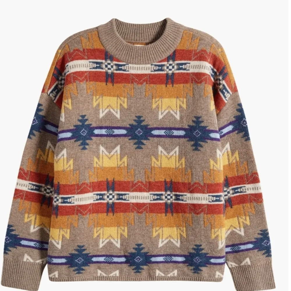 EUC Faherty x Doug Good Feather Mock Neck Sweater- Taupe Multi- Size Large - Picture 5 of 12